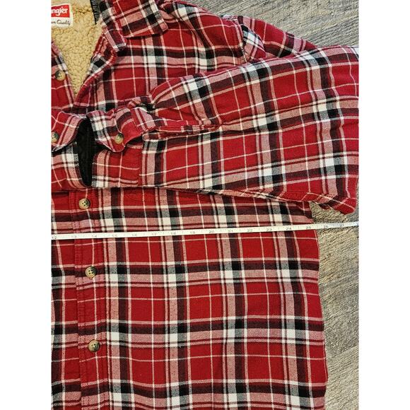 Wrangler sherpa lined flannel jacket red plaid mens XL camp chore button down - Picture 3 of 7